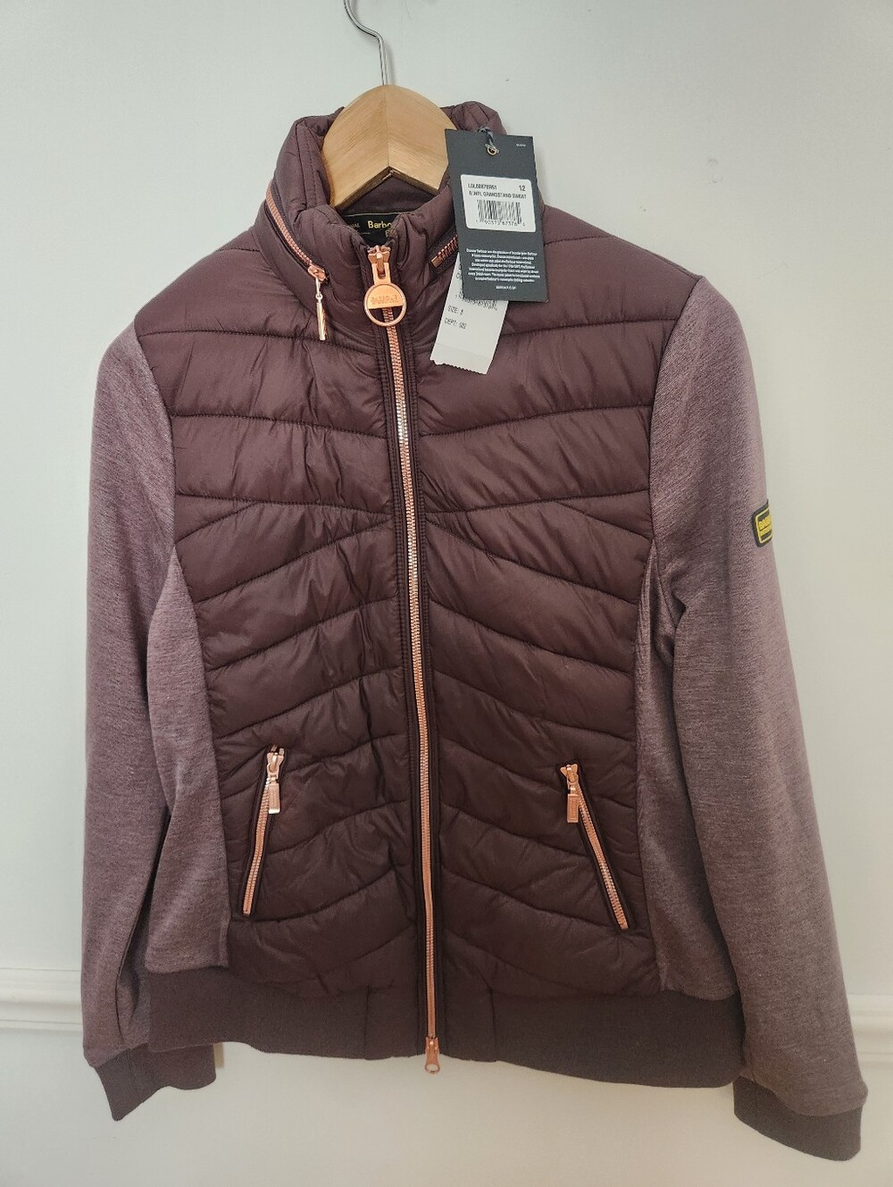 New Barbour International Grandstand Hybrid Quilted Jacket Size 8 Womens Cocoa